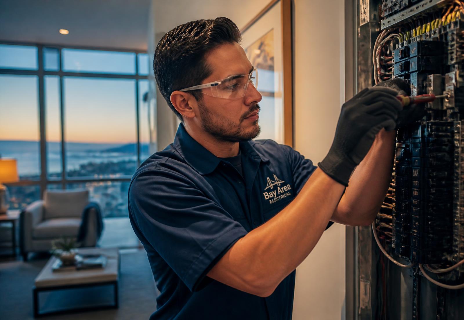 IT Electric Pros electrician servicing an electrical panel in a Bay Area home